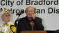 George Galloway, a member of the minority Respect Party, speaks after winning the Bradford West seat in March 2012 (photo credit: AP/PA, Anna Gowthorpe)