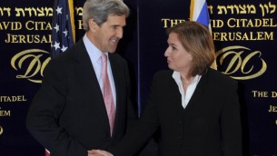Tzipi Livni (right) and John Kerry, in Jerusalem (photo credit: Matty Stern/U.S. Embassy/Flash90)