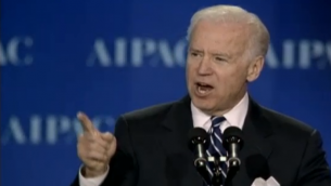 Vice President Joe Biden speaks to AIPAC on March 4, 2013 (photo credit: JLTV Screen Shot)