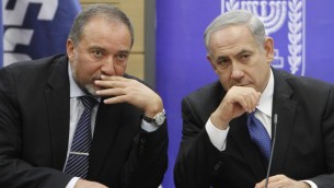 Avigdor Liberman (left) and Benjamin Netanyahu (right) (Yonatan Sindel/Flash90)