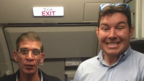 Briton Benjamin Innes, 26, seen with EgyptAir hijacker Seif Eldin Mustafa (left). (Twitter screen capture)