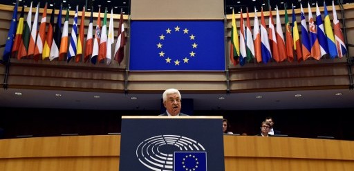 President of the Palestinian National Authority Mahmoud Abbas delivers a speech at the European Union Parliament in Brussels on June 23, 2016. (AFP PHOTO / JOHN THYS)