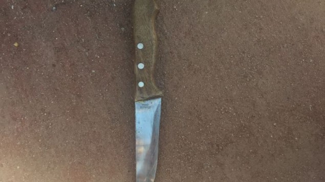 A knife allegedly used in an attempted stabbing attack on IDF troops outside the Ofra settlement in the West Bank on November 3, 2016. (IDF Spokesperson's Unit)