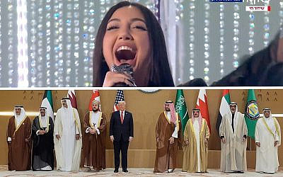 شرح عکس: بالا – یو-وال رافائل از اسرائیل حین اجرای ترانهٔ «روز تازه ای طلوع می کند» در گراند فینال ۶۹مین مسابقهٔ آواز یورویژن، بازل، سوئیس، ۱۷ مه ۲۰۲۵. (Screenshot video courtesy of KAN/EBU).
زیر – دونالد ترامپ رئیس جمهوری ایالات متحده، پنجمی از چپ؛ بهمراه شاهزاده محمد بن سلمان ولیعهد عربستان سعودی، چهارمی از راست؛‌ شیخ خالد ابن محمد ابن زاید آل نحیان ولیعهد امارات متحد عربی، دومی از راست؛ سلمان ابن محمد آل خلیفه ولیعهد و نخست وزیر بحرین، چپ؛‌ شیخ تمیم ابن حماد آل ثانی امیر قطر، سومی از چپ؛‌ مشعل الاحمد الجابر صباح، ولیعهد کویت، دومی از چپ؛ جاسم محمد البدیوی دبیرکل شورای همکاری خلیج، راست؛ در نشست شورای همکاری خلیج،  ریاض، عربستان سعودی، چهارشنبه، ۱۴ مه ۲۰۲۵. 
(AP Photo/Alex Brandon)