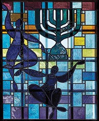 One of the new stained glass windows at Temple Emanu-El.