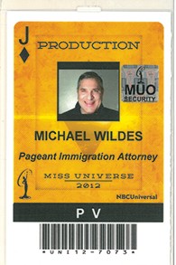 Michael Wildes’ ID tag from the 2012 Miss Universe contest.